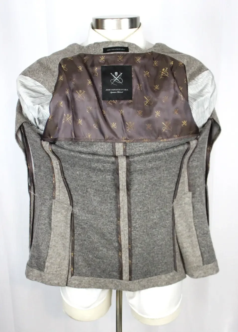 John Varvatos Varick Sport Coat Mens 42 R Wool Blend Slim Fit Taupe Grey Flannel
